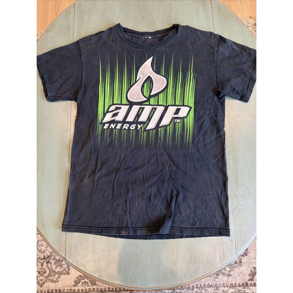 AMP‎ Energy Drink Black Graphic T-Shirt Men’s Medium Y2K